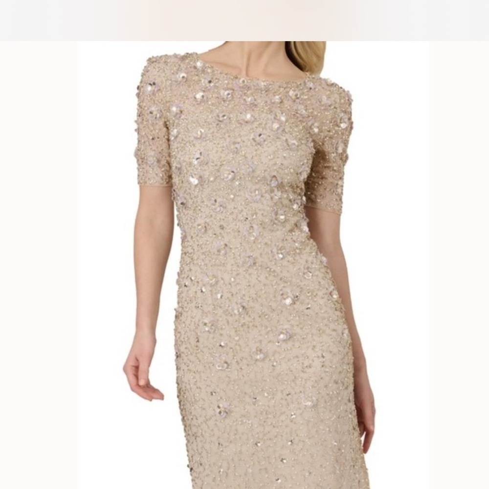 Adrianna Papell Cream Sequin Midi Dress